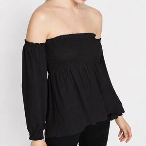 Express Baby Doll Ruched Black Off The Shoulder Y2K Top  Small